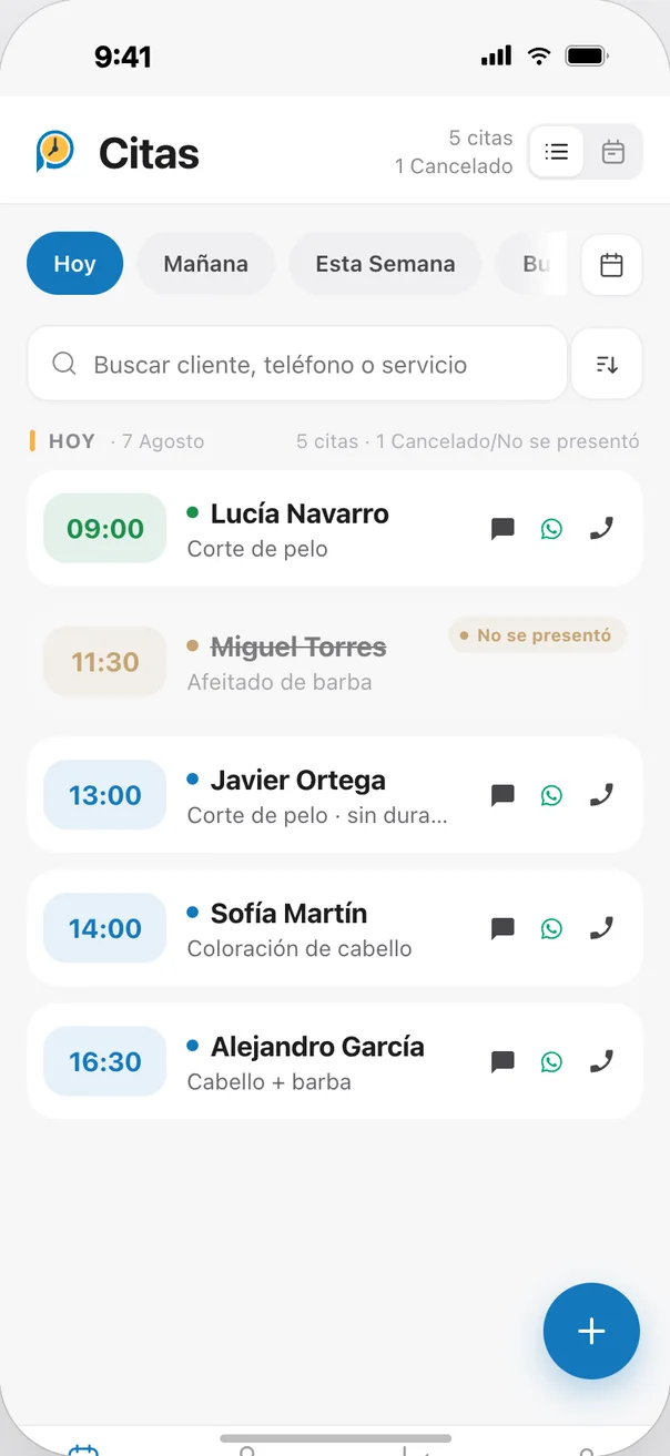 Vista previa de la app de gestión de citas Planize
